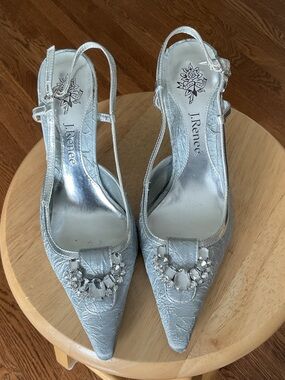 J.Renee Silver Jeweled Pointed-Toe Slingback Heels